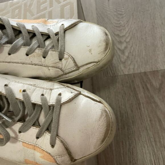 golden goose white & orange superstar low top sneakers tennis shoes size 37 - Picture 5 of 13